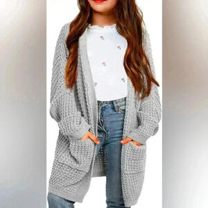 SySea Girls Batwing Long Sleeve Cardigan Open Front Knit Sweaters Grey SZ 13-14